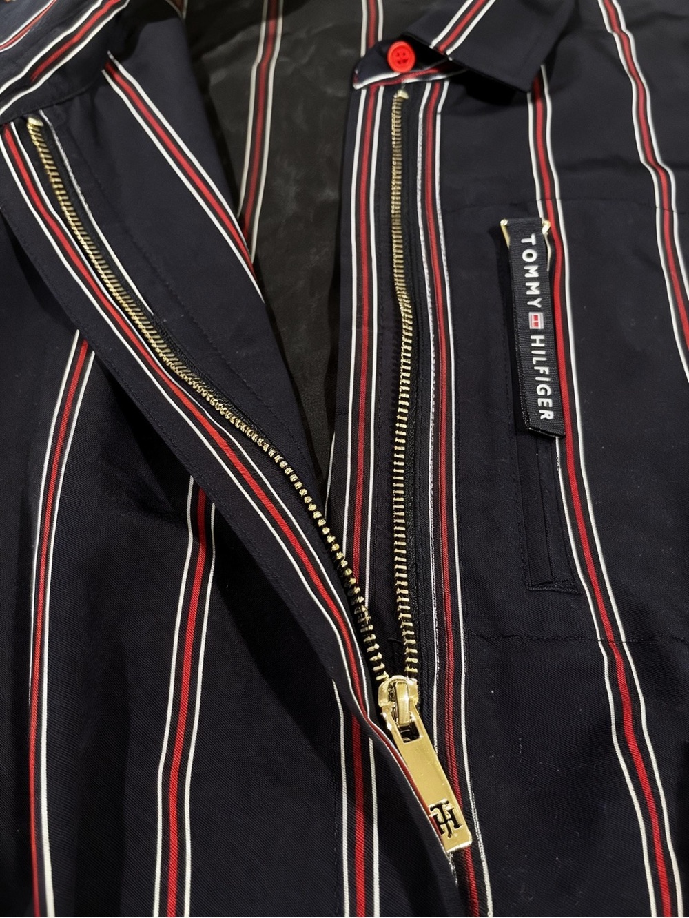 EUC Tommy Hilfiger Navy Red & White PinStripe Zippered Shirt/Shirt Dress Medium - Picture 7 of 13